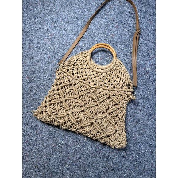 NWT Natural Crocheted Crossbody Purse with Bamboo Handles - Picture 5 of 10